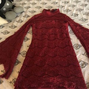 Red lace panel dress